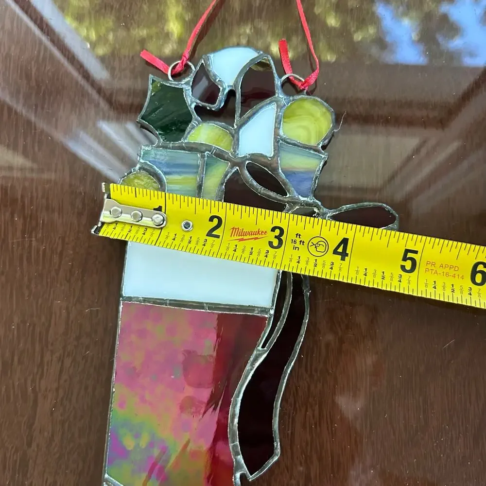 Vintage Stained Glass Christmas Stocking – 9” Iridescent Holiday Suncatcher